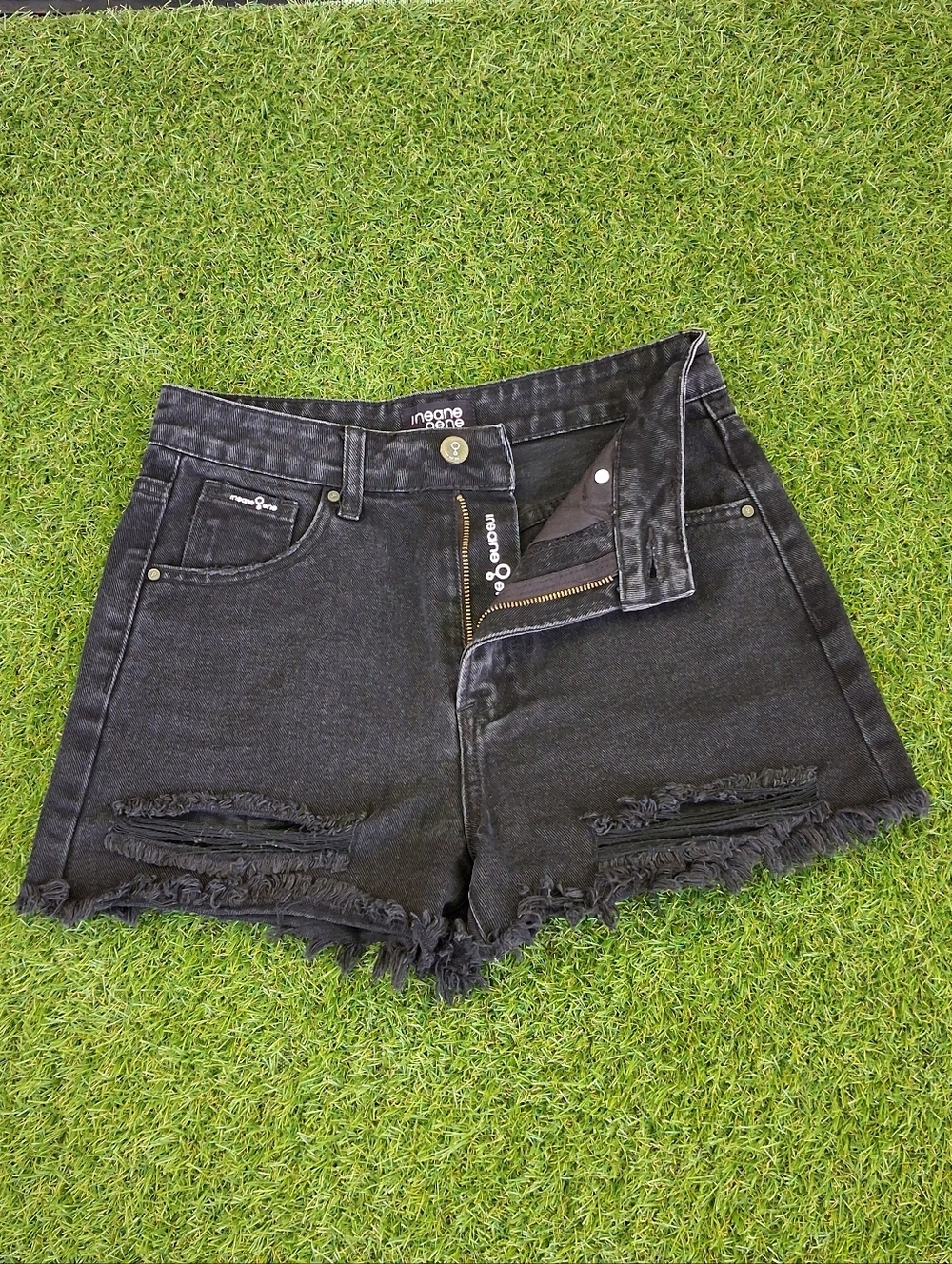 Insane Gene black distressed denim Shorts Size Small